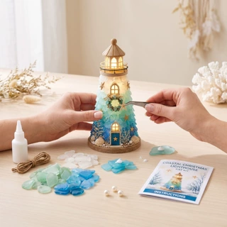 DIY发光海玻璃风格灯塔花环套件 手工立体造型居家趣味DIY易操作