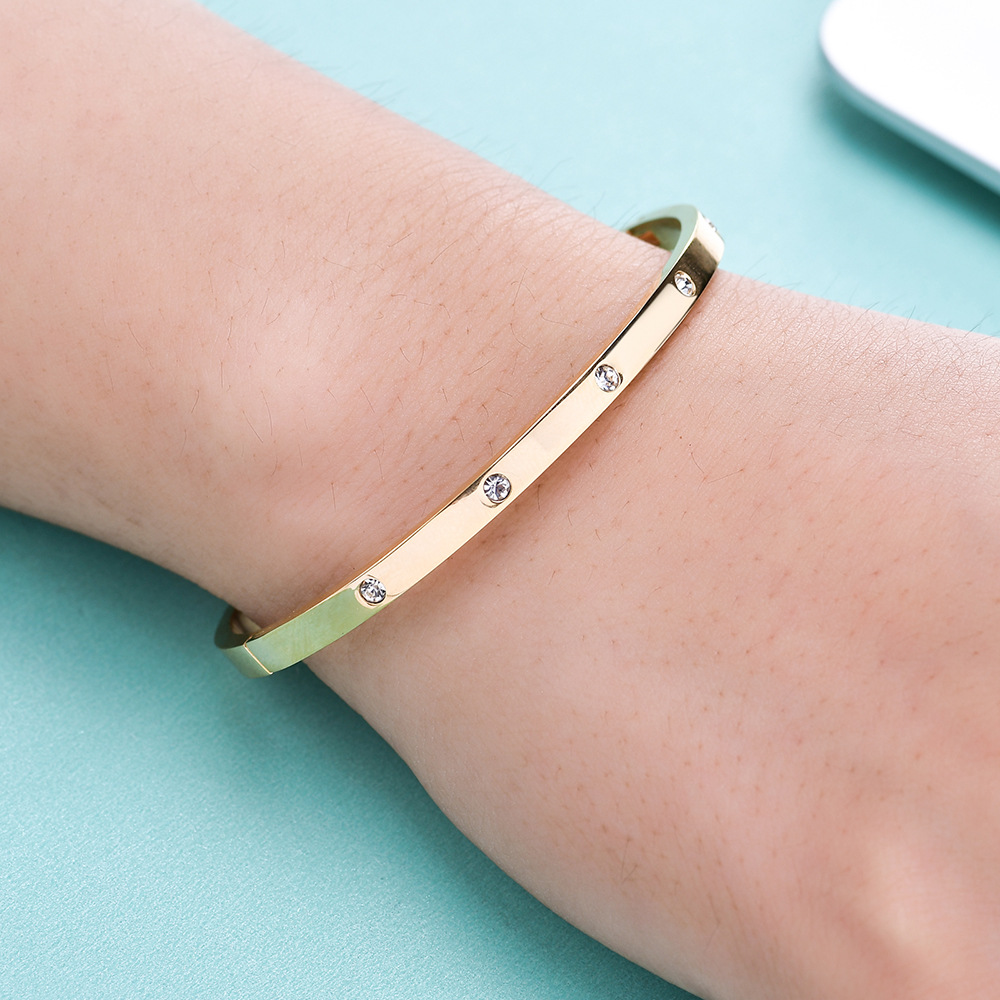 Elegant Round Stainless Steel Plating Artificial Rhinestones Bangle