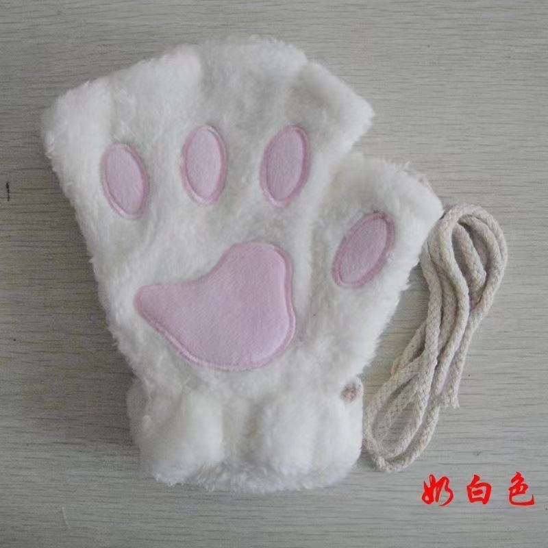 かわいい猫の爪の手袋の女性の秋冬の保温の防寒のぬいぐるみの半分の指の厚い加毛の成人の学生は字を書いて指を漏らします。|undefined