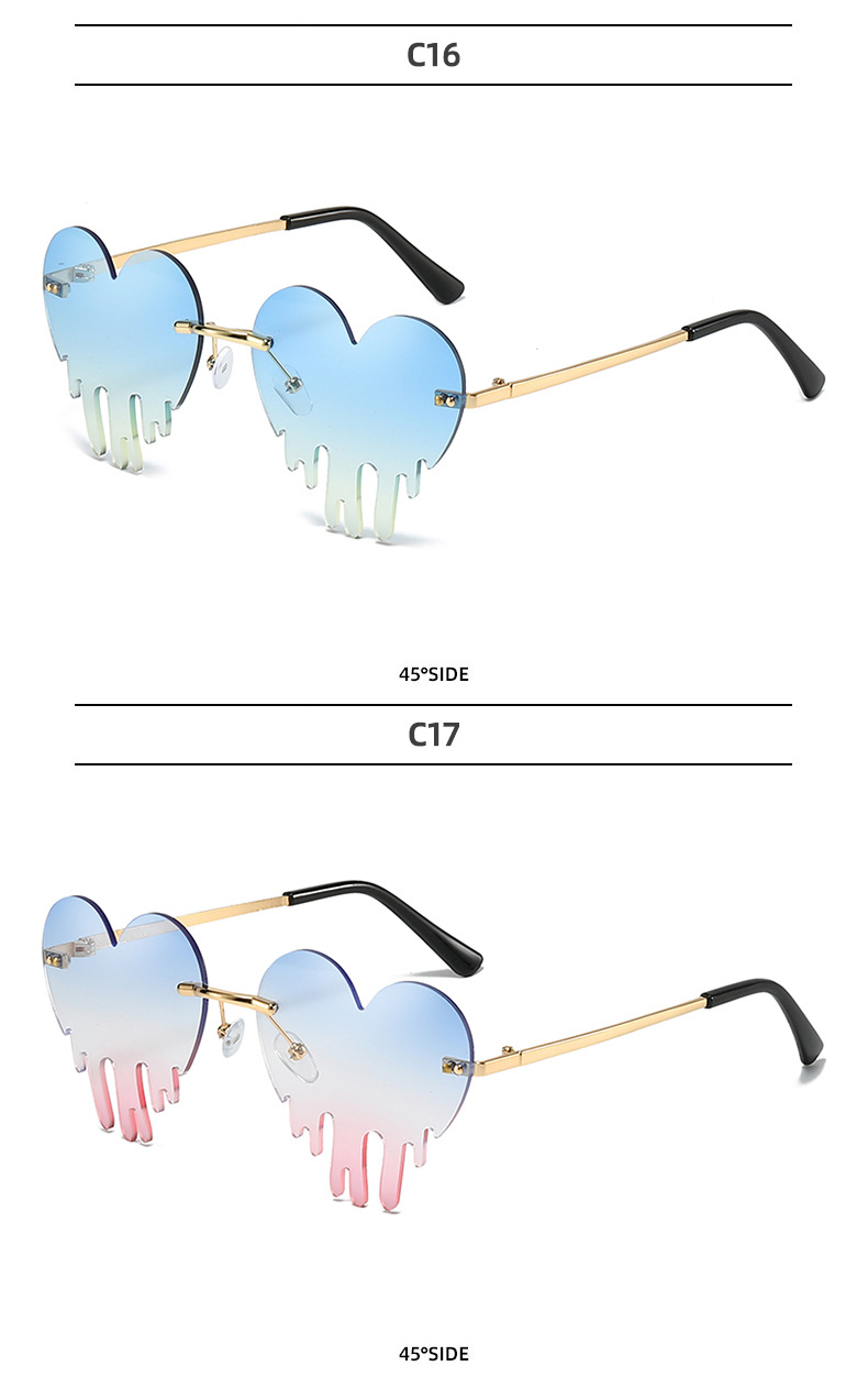 50g Weight Frameless Glasses Structure Sunglasses Classification PC, UV400 Protection Lens Material Special-Shaped Mirror Glasses Style Outdoor, Beach Occasion Heart Shape Pattern All Seasons Season Unisex Gender Novelty, Modern Style Style Novelty Modern Style Heart Shape PC UV400 Protection Special-Shaped Mirror Frameless Women's Sunglasses 14