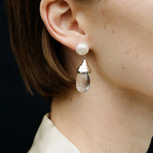 925纯银天然珍珠白水晶水滴型耳环女韩国代购款耳饰2023年新E9755