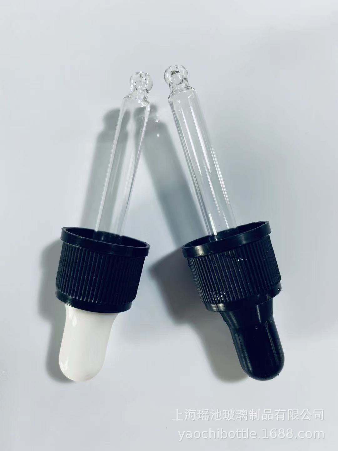 工厂直销玻璃滴管配黑色无链条冲孔盖+黑/白二色胶头