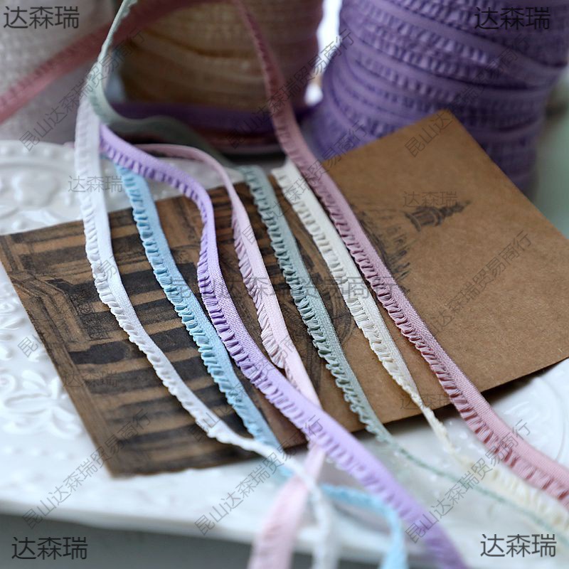 辅料/娃衣花边高品质多色弹力褶边皱褶荷叶边木耳边迷你蕾丝边6mm