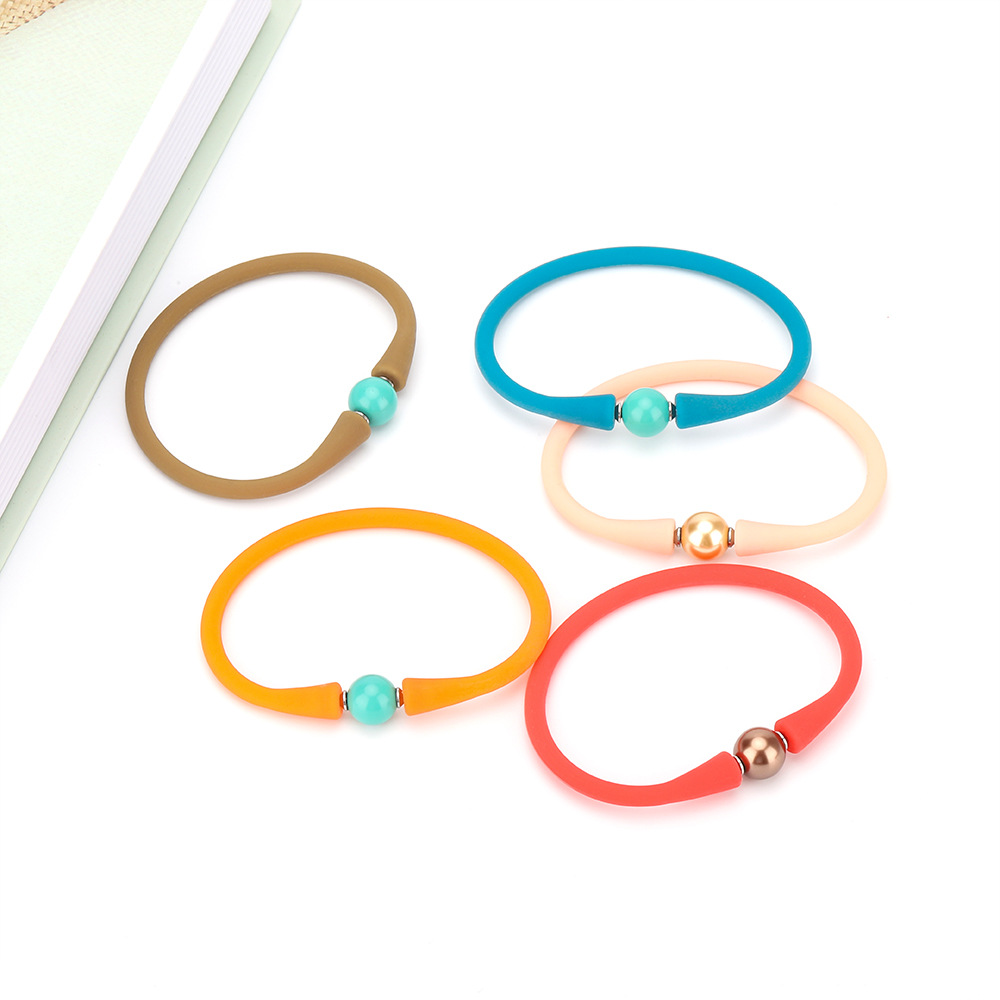 Simple Style Solid Color Silica Gel Pearl Unisex wristband 1 Piece