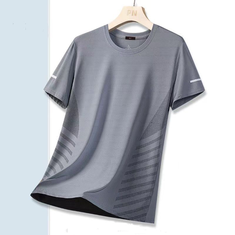 Nuevos productos de verano de calidad para hombres, camisetas de hielo frescas de cuello redondo sueltas, camisas de secado rápido para correr, mangas cortas