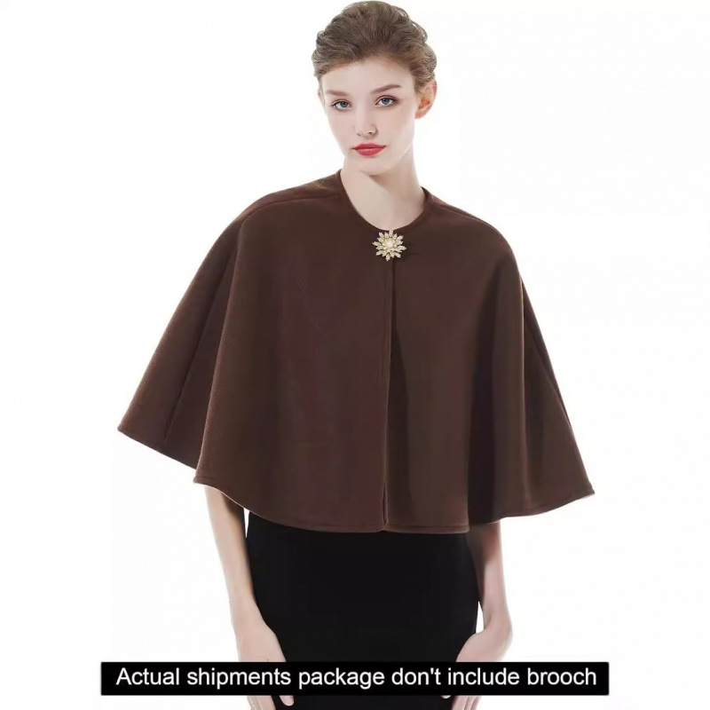 Fashion Women's Woolen Coat Brown Ivory Black All-match Cheongsam Dress Wedding Bridal Jacket Cape