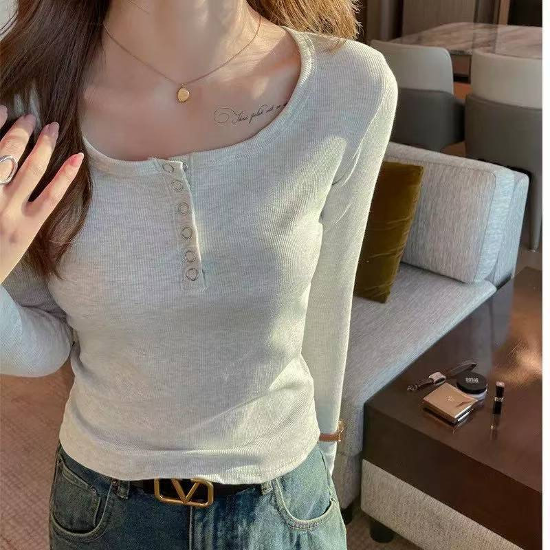 Threaded button long sleeve bottoming shirt women's interior design sense of slim T-shirt niche temperament casual jacket wholesale