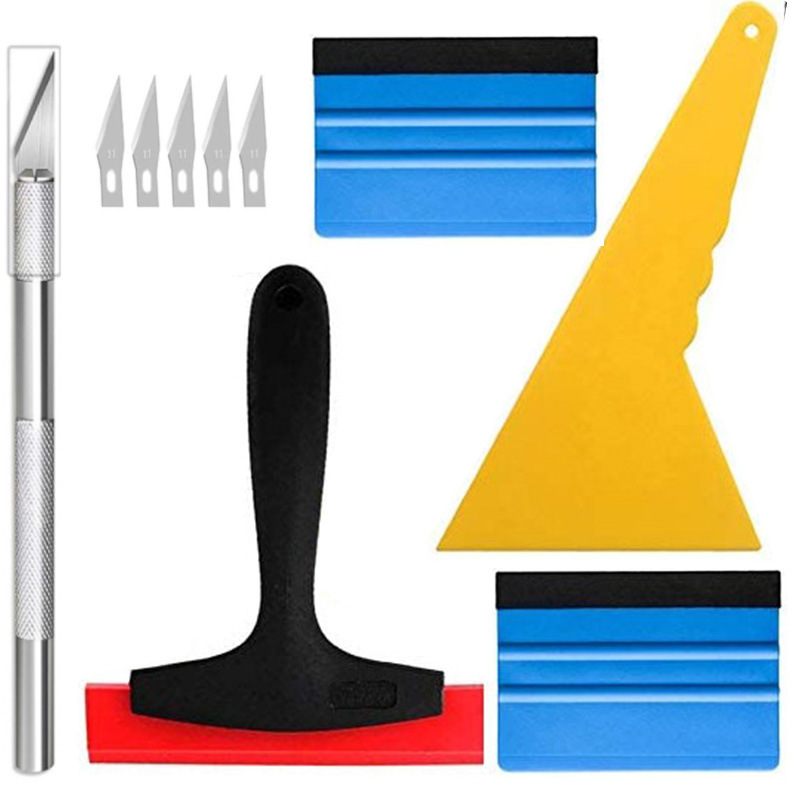 跨境10件套双面刮汽车贴膜工具套件塑料三角刮铝合金材质雕刻刀具