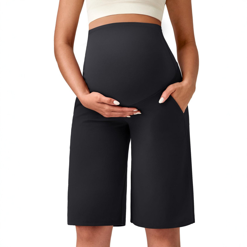 Cross-Border Maternity Wide-Leg Pants, High-Waisted Belly-Support Maternity Shorts with Pockets, Maternity Sports Pants Wholesale