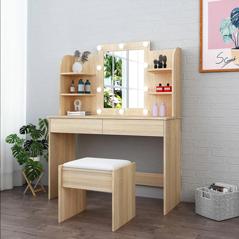 Comercio exterior exportación de tocador dormitorio almacenamiento de maquillaje espejo con lámpara espejo de maquillaje almacenamiento muebles de dormitorio