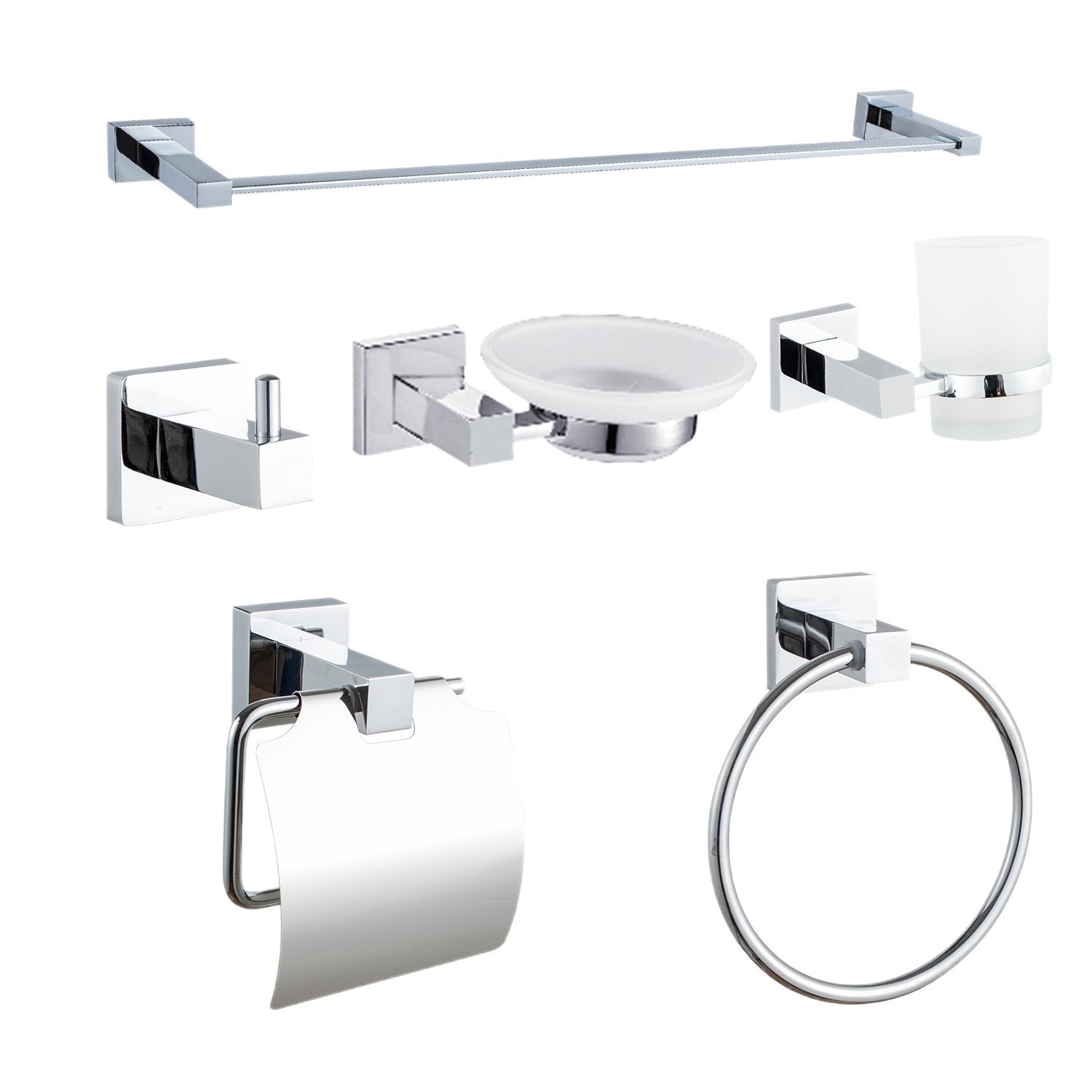 Fabricante de limpieza al por mayor baño cromado seis piezas conjunto de perforación de baño colgante de baño