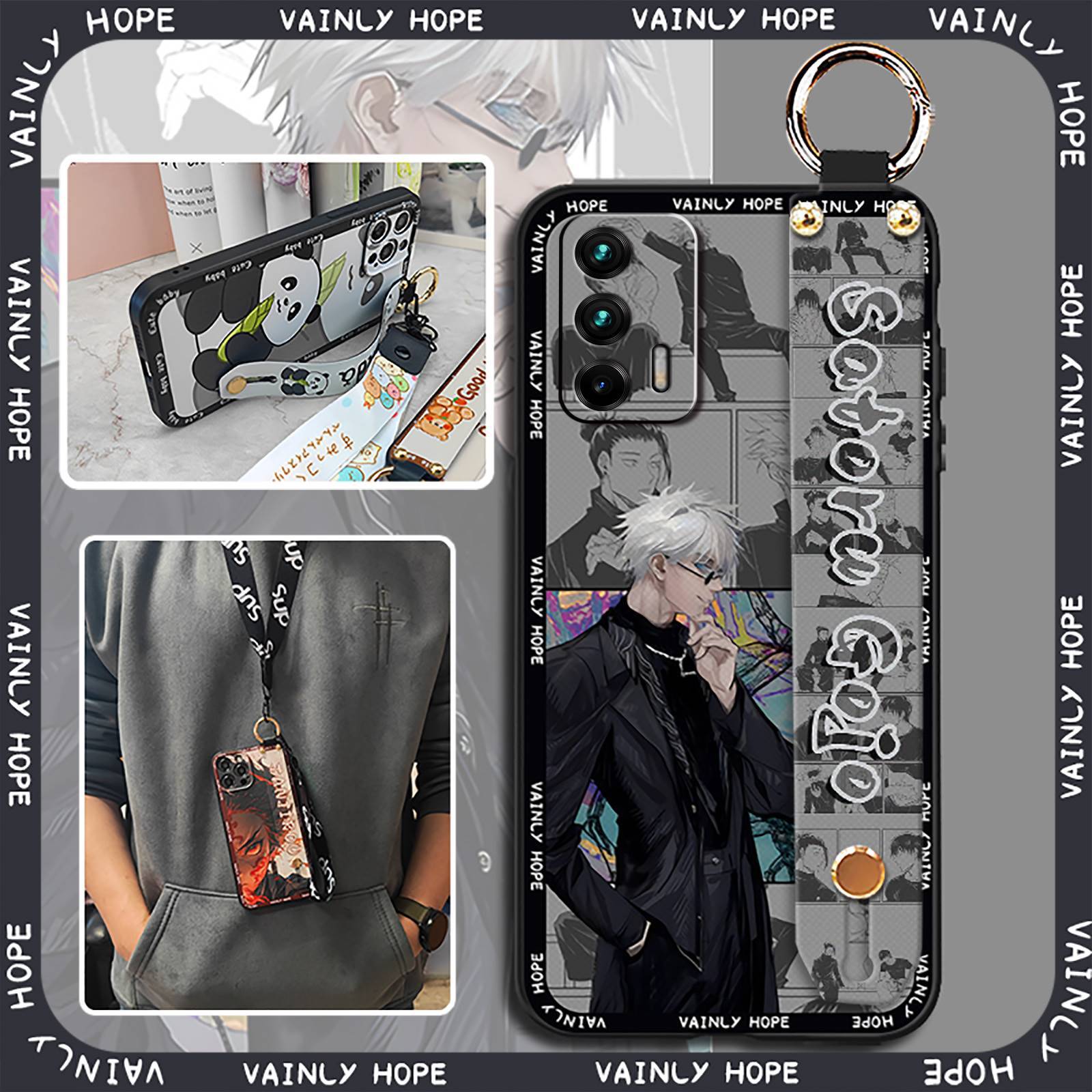 Suitable for Oppo Mobile Phone Case, Creative Simple Geometric All-Inclusive Cooling Plain Cartoon New Men's and Women's Lanyard