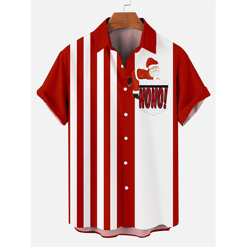 Cross-Border Men's Shirt Independent Station Christmas Series 3D Digital Printing Fashion Short-Sleeved Shirt