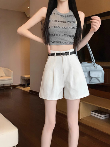 Stylish and Firm Women's Summer Shorts 2025 New White A-line Wide-leg Pants Loose Casual Pants Pear-shaped Figure