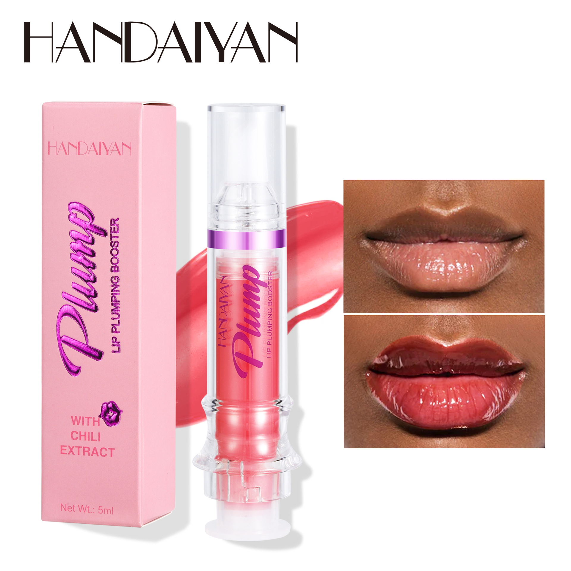 Labios transfronterizos Aceite de labios Tubo de aguja Labios densos handaiyan Brillo de labios ligeramente picante Dudu Lips Espejo de vidrio Brillo de labios
