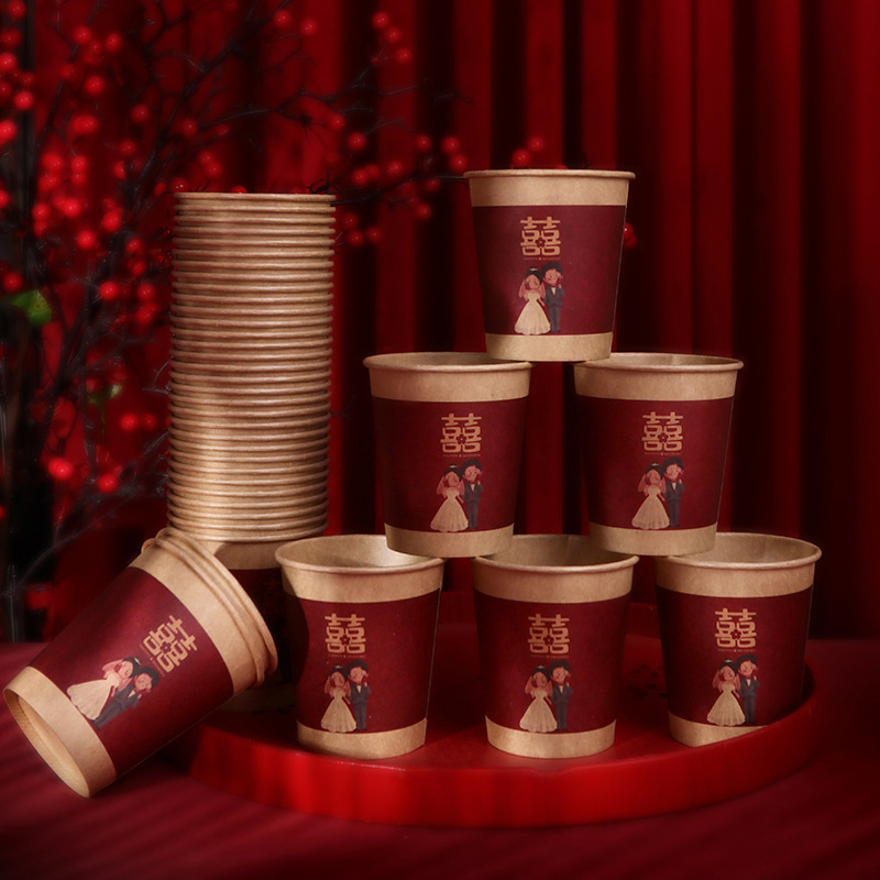 Gran por mayor artículos de boda tazas de papel de boda corraban de boda espesar tazas desechables un paquete de 50