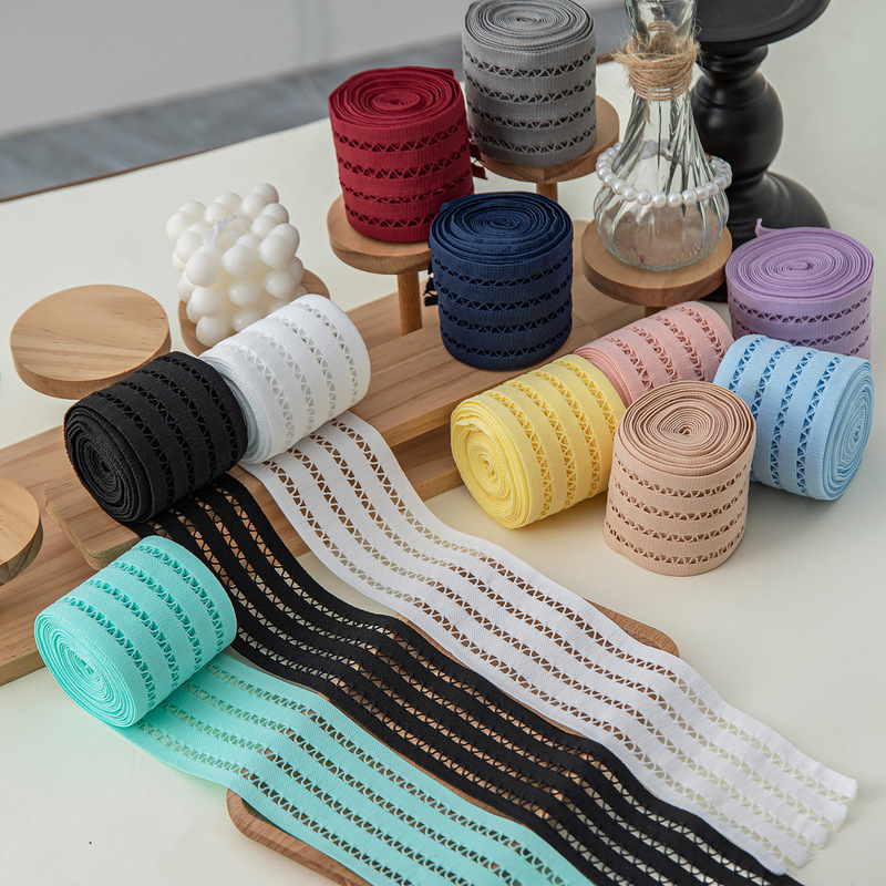 6cm wide colorful ready-made nylon hollow four-way stretch elastic webbing for women's clothing with widened side strips 6cm wide colorful ready-made nylon hollow four-way stretch elastic webbing for women's clothing with widened side strips