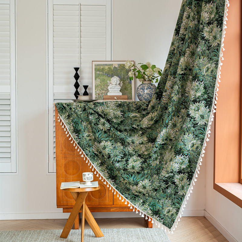 Feiyang Ready-Made Curtains Floral Kitchen Curtain Semi-Blackout Bedroom Balcony American Pastoral Style Window Drapes Fresh Short Curtains
