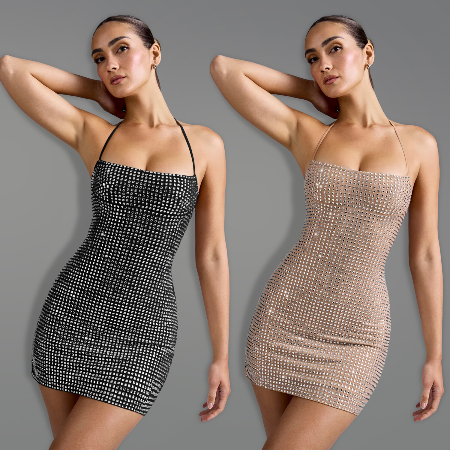 C7481 Aliexpress transfronterizo amazon moda europea y americana ropa de mujer sexy colgante de brazo de perforación vestido vestido corto