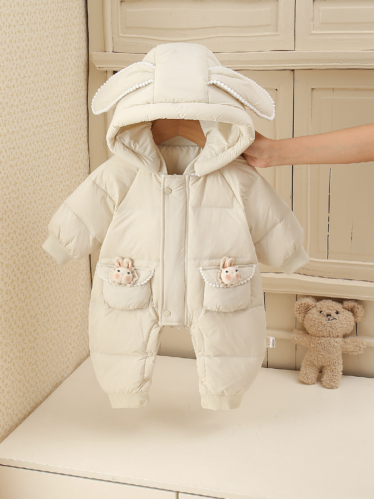 Baby plumón invierno bata de 90 blanco para engrosar la ropa de bebé para hombres y mujeres abrazaderos ropa cálida