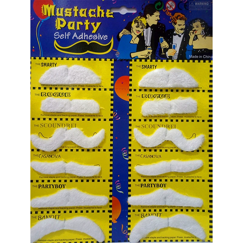 Self-Adhesive Fake Beard Set, 12-Card Plush Fiber, Halloween & Party Costume Accessories
