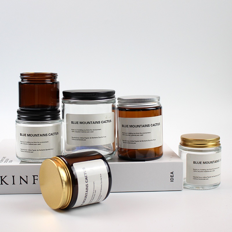 100g茶色蜡烛杯玻璃空杯透明蜡烛罐带盖香薰杯ins风密封蜡烛杯