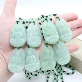 仿天然缅甸翡翠青玉毛衣链八大守护神项链生肖浅绿吊坠本命佛挂件