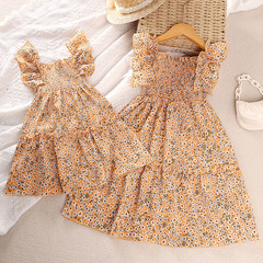 Girls' Spring and Summer New Arrival Korean Style Children's Dress with Bubble Sleeve Chiffon Floral Princess Dress European and American Foreign Trade Children's Clothing