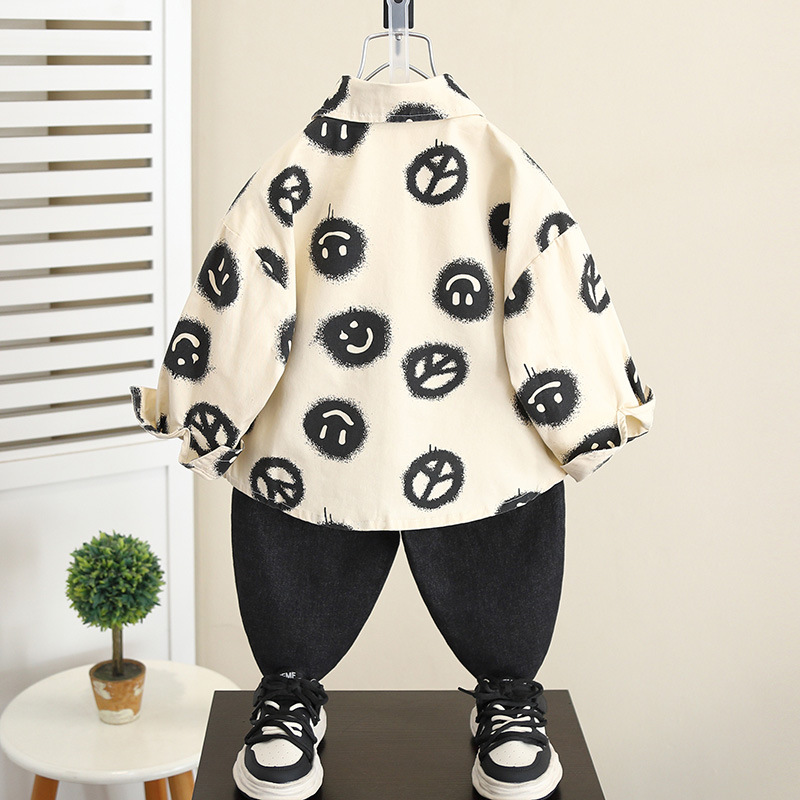 5835 camisa para niños 2024 otoño nuevo estilo primavera y otoño para niños camisa casual de manga larga chaqueta de bebé para hombres de estilo occidental