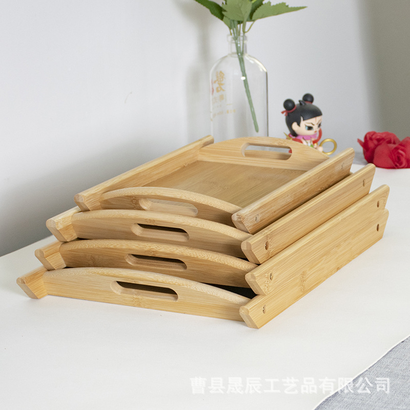 Bandeja rectangular de bambú con doble asa para tazas, té, barbacoa, snacks, pasteles gourmet, postres, ecológica.