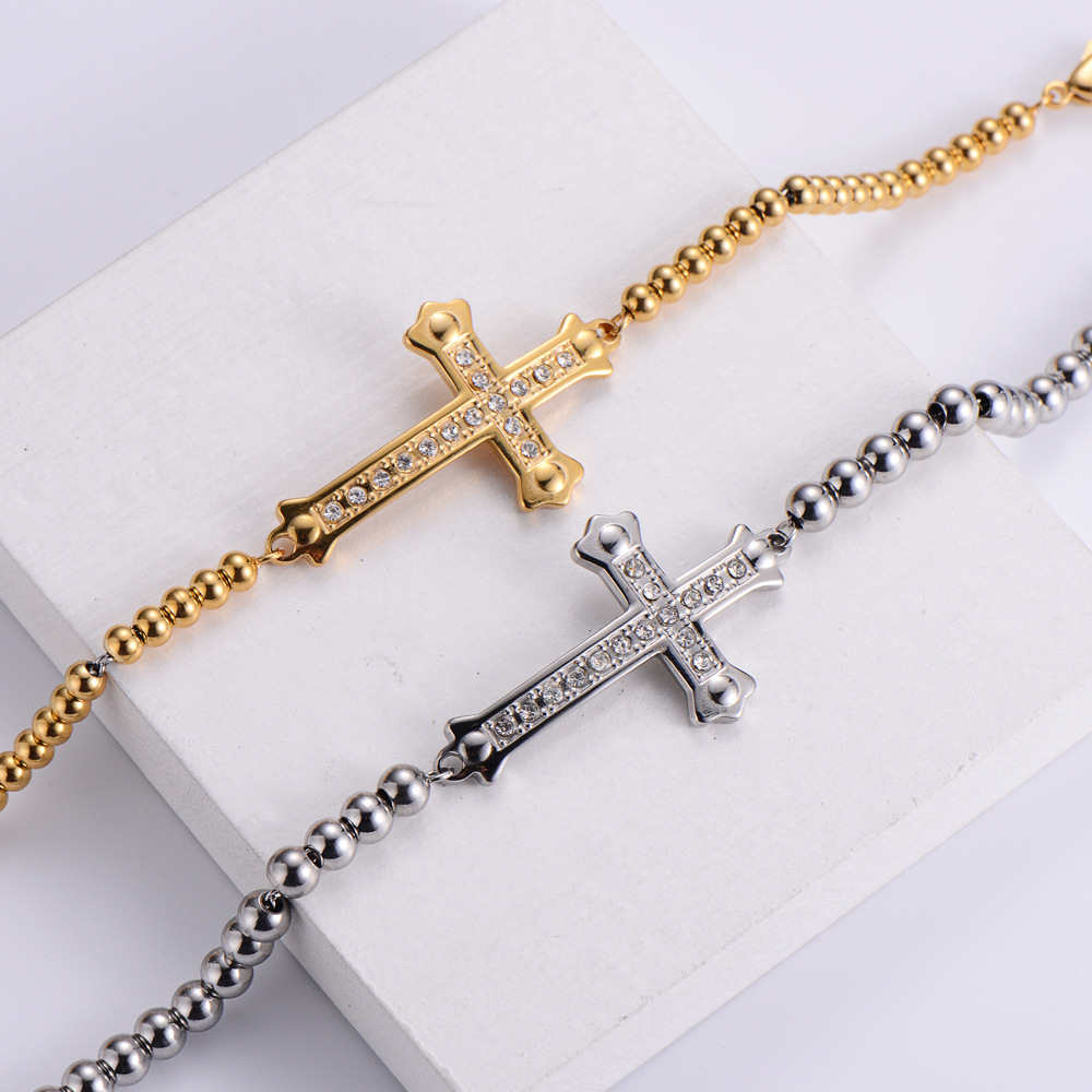 fashion titanium steel bracelet simple inlaid diamond cross bracelet NHON666984picture1