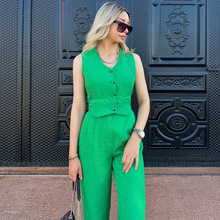 现货2024夏季欧美套装女背心短款长裤高级感女装休闲时尚两件套夏