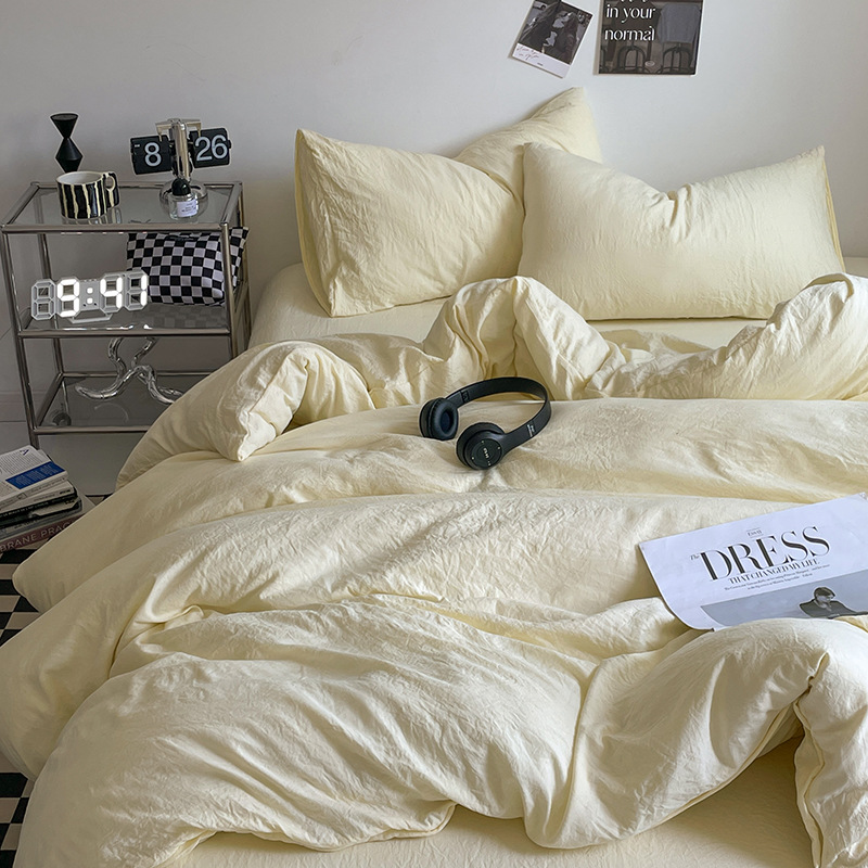 Ins純色A類母子級水洗綿ベッド4点セット裸で寝ることができるシーツ布団カバー学生3点セット