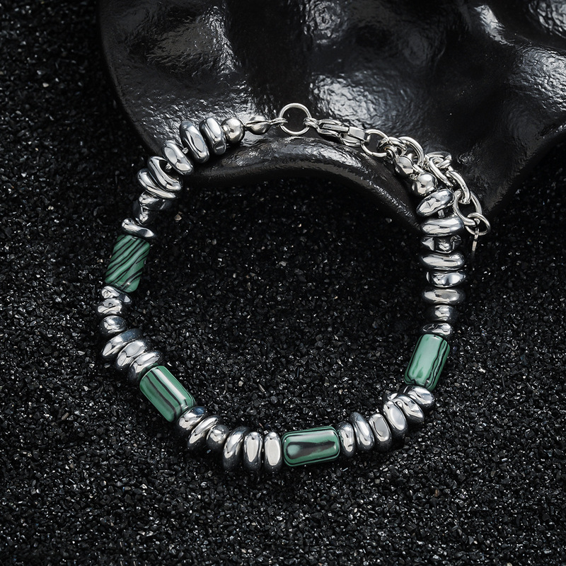 Turquoise Broken Silver Bracelet Men's Fashion High-end Design Jewelry Women's Niche All-match European and American Cross-border Hot-selling Jewelry Trendy