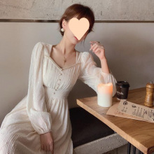 法式复古领连衣裙女2025秋冬新款雪纺长袖高端收腰显瘦过膝裙子