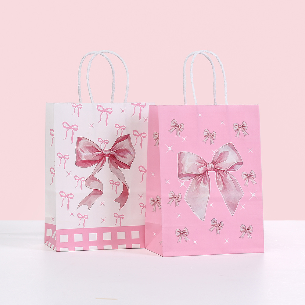 牛皮纸袋子商场外卖袋派对礼物手提袋购物袋批发印花蝴蝶结礼品袋
