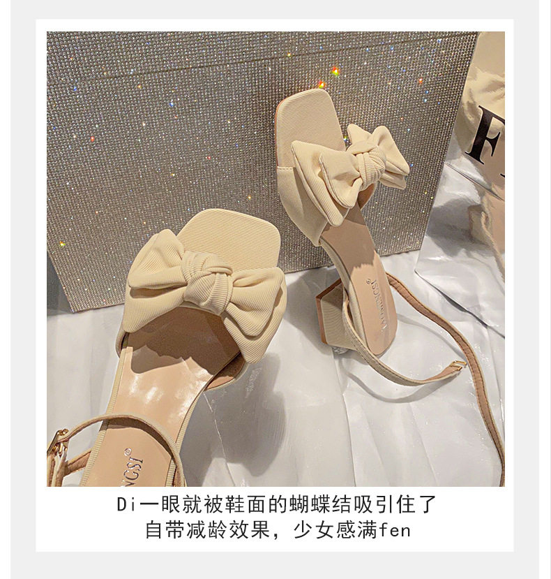 Dép sandal nữ quai ngang mũi vuông gót thấp 5 cm đế mềm, thắt nơ kiểu Pháp — Màu mơ, Màu đen chi tiết 7
