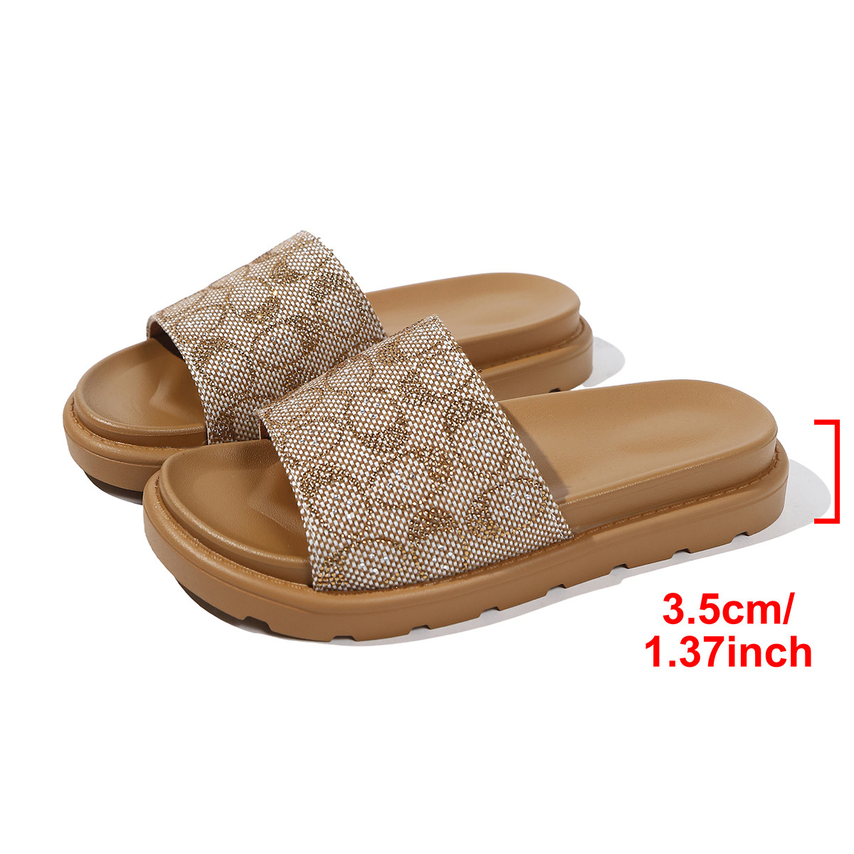 Transfronterizos para zapatillas de verano con cabeza cuadrada de diamantes para mujeres, zapatillas casuales de playa, zapatillas de mujer