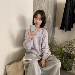 IMISS 秋冬韩系麻花柔软宽松显瘦长袖保暖毛衣女H991106(配飘带)