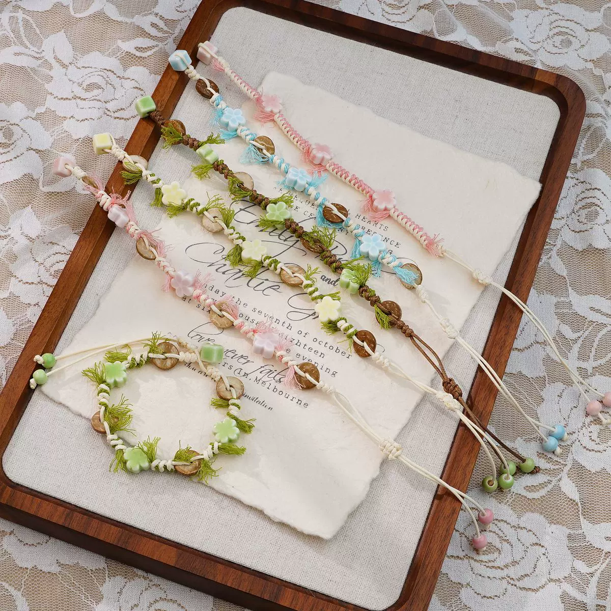 景德镇陶瓷精致编制小众森系气质手链爆款摆摊创意小饰品首饰批发