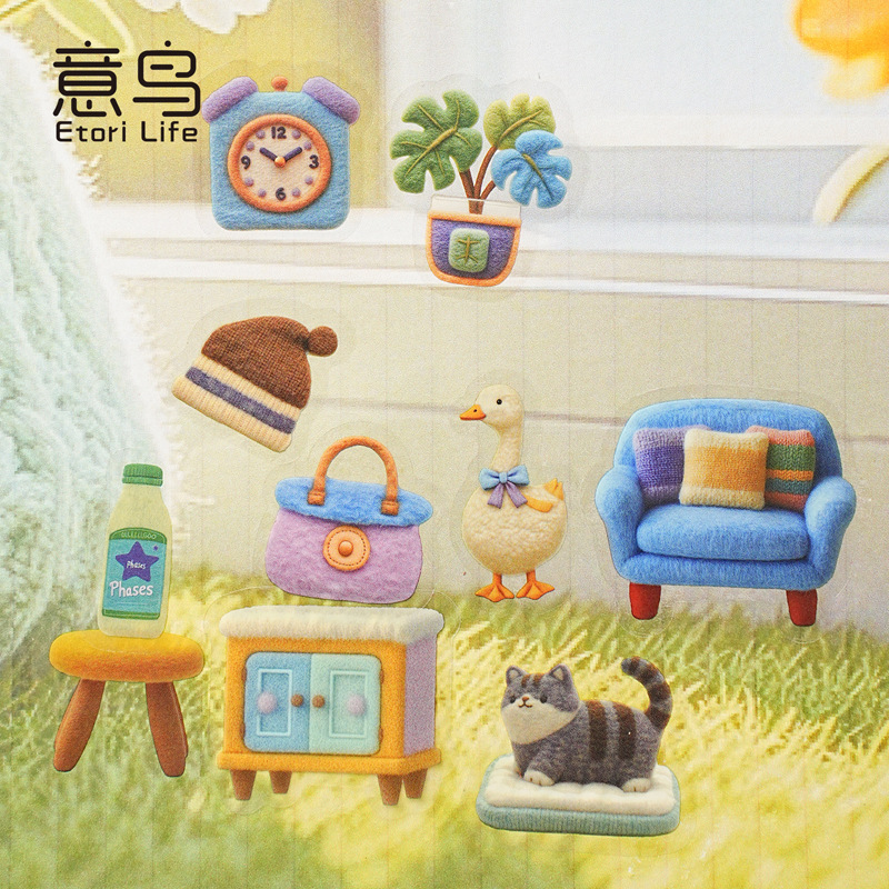 Bolsa de pegatinas de PET de pájaro italiano, serie de casa de fieltro, linda etiqueta de material de collage de decoración de bricolaje de cuentas de viento ins