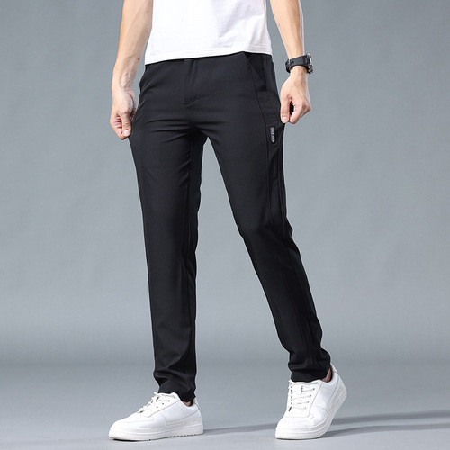 Ice Silk Men's Casual Trousers, Slim Stretchy 2025 Trendy Summer Thin Quick-Dry Pants for Men, Sports Trousers