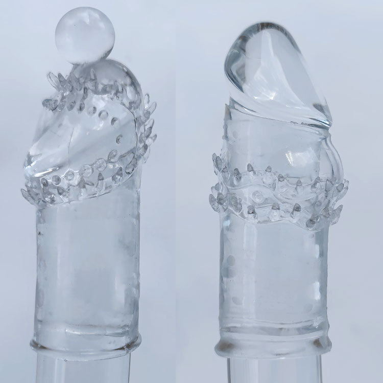 Pleasure Glans Sleeve 2-Pack for Men, TPE, Textured Bead Top, Transparent — detail image 28