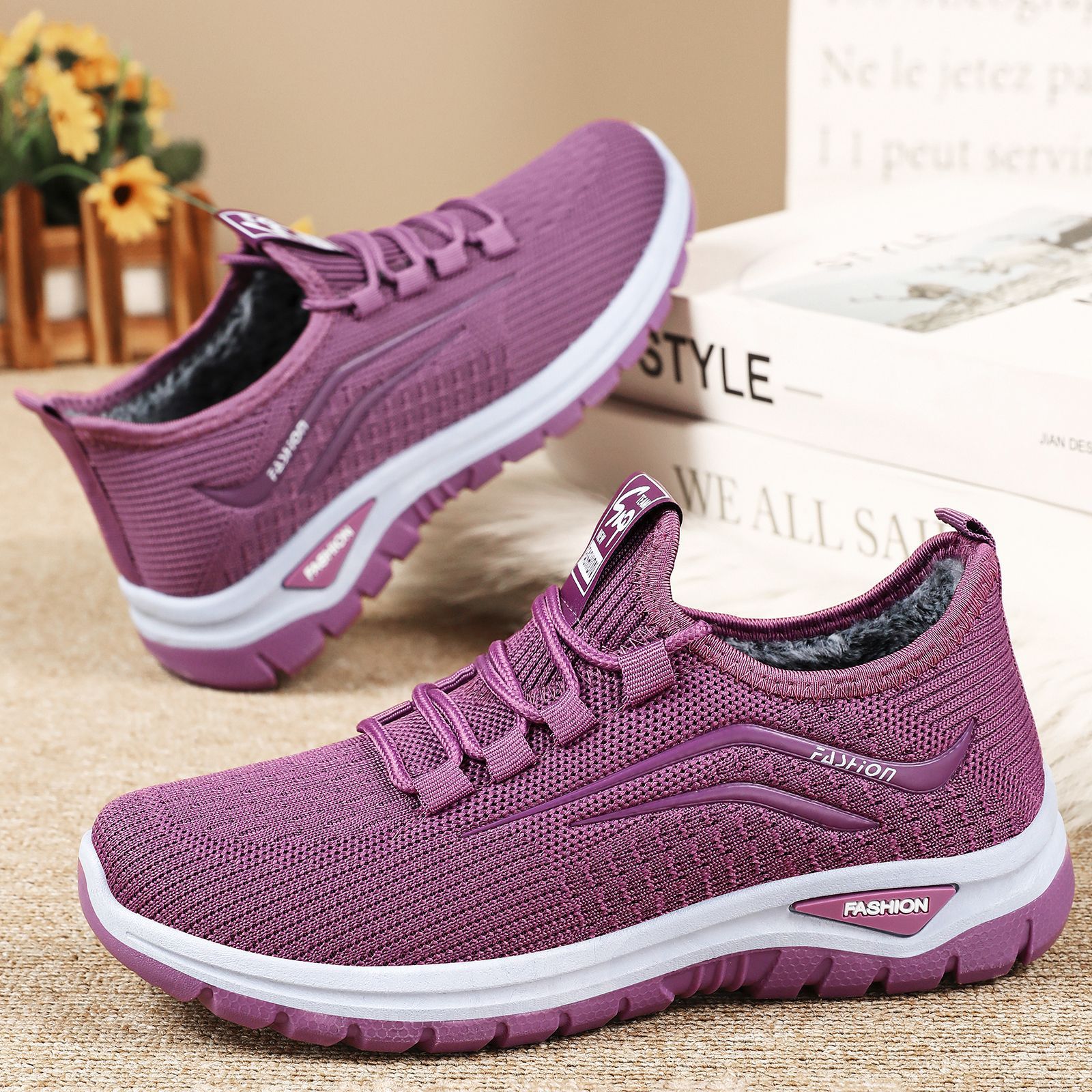 冬季女鞋棉靴跨境大码中老年妈妈鞋飞织二棉棉鞋防滑保暖老人靴子