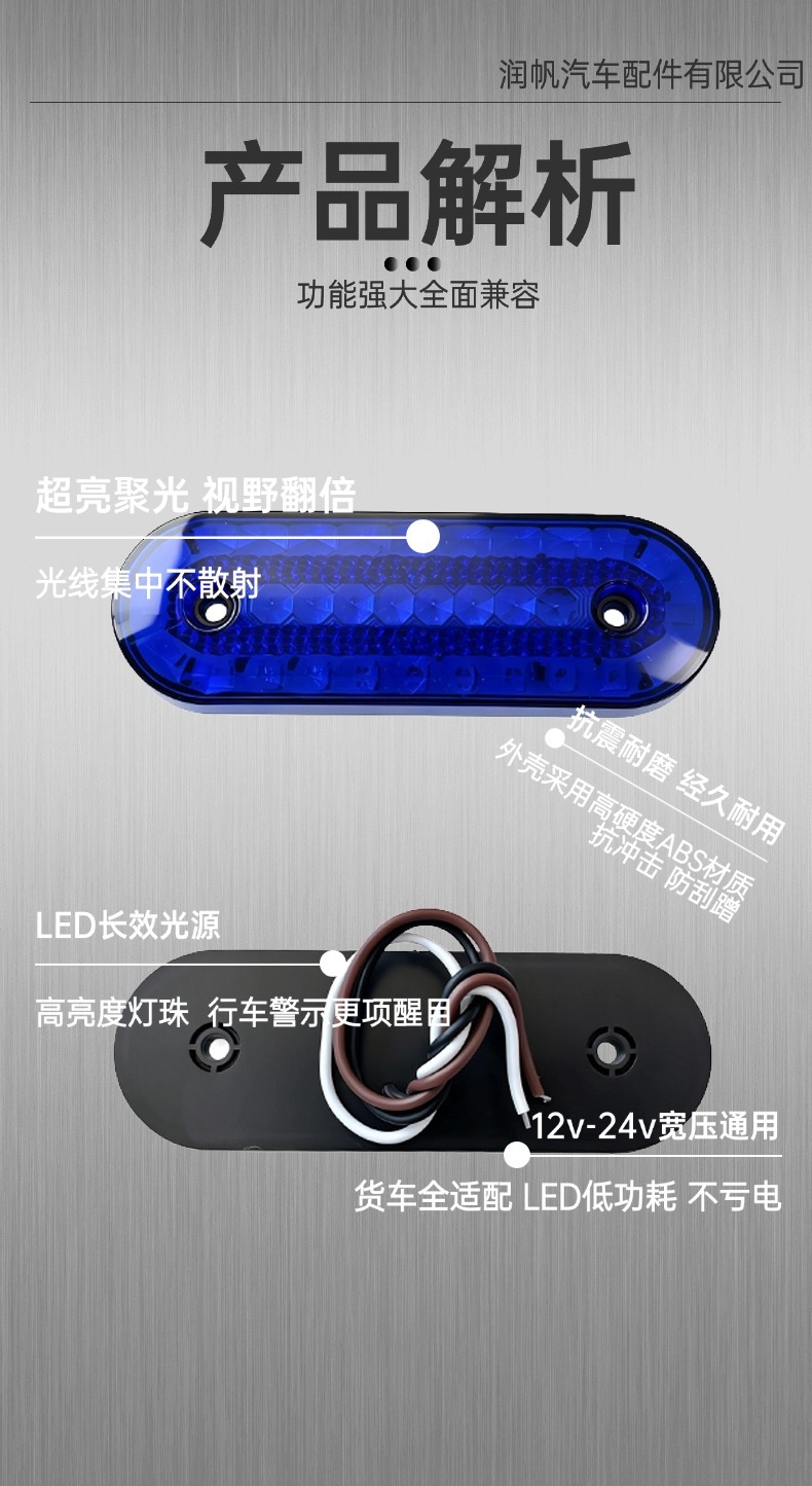 LED grille flashing warning light, multi-color truck modification dual-color flashing light, truck width indicator decorative light