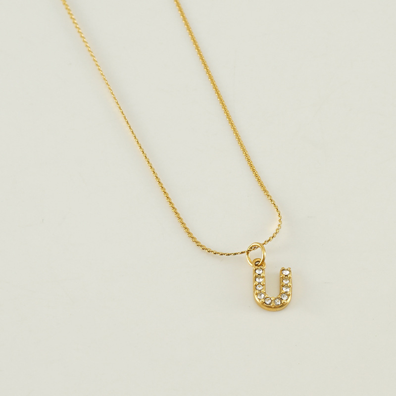 Transfronterizo europeo y americano estilo de moda todo fósforo de acero inoxidable carta Collar chapado en oro diamante incrustado estilo simple tira de cadena delgada s para las mujeres