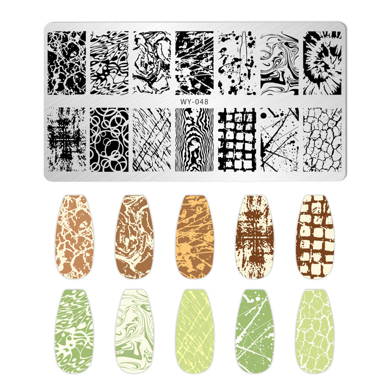 跨境美甲印花板格纹豹纹牛仔纹Nailplate不锈钢指甲复古模板转印|undefined