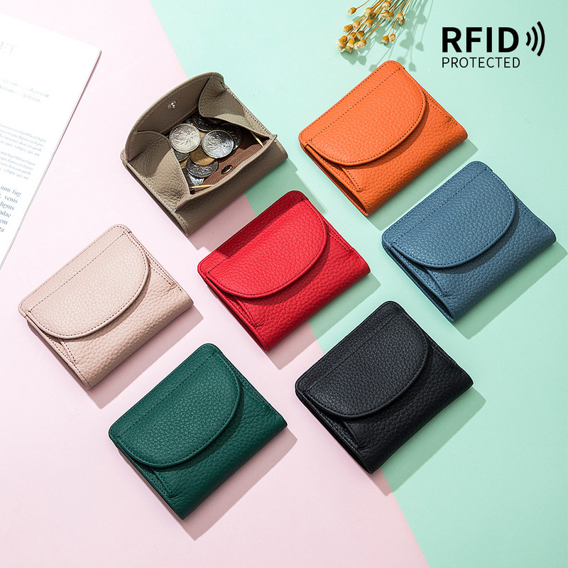 Mini Wallet Women's New Amazon Rfid Foldableing Simple Ultra-Thin Genuine Leather Japanese Style Small Wallet Women's Bag Trendy