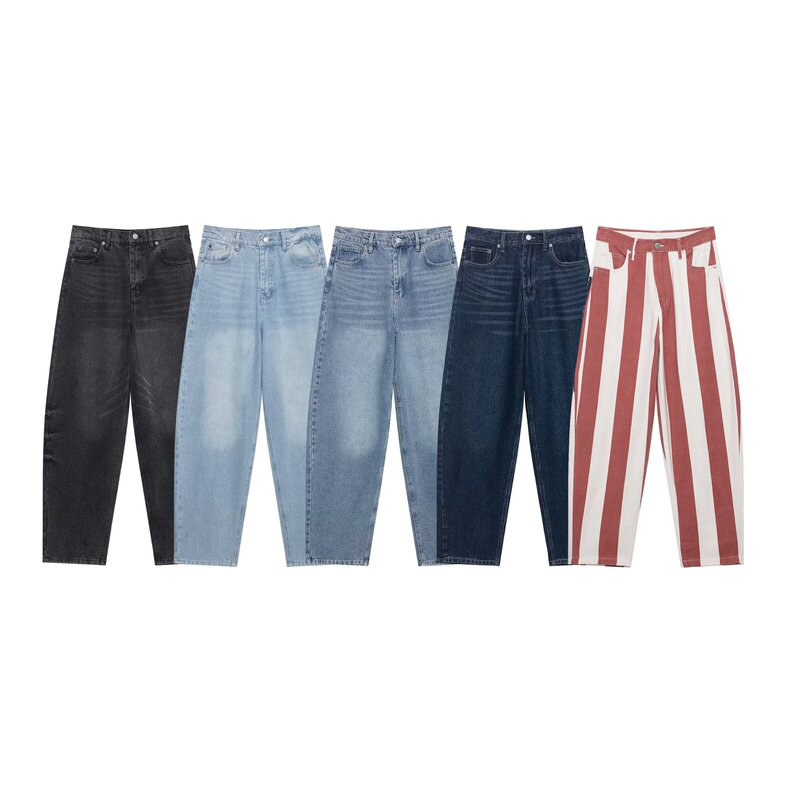 Cross-border women's clothing 2026 summer new style European and American fashion casual high-waisted barrel-shaped jeans 6840291