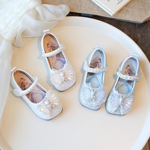 Girls Elsa Princess Shoes Crystal Shoes Shiny 2025 New Little Girl Crystal Shoes Soft Bottom Dress